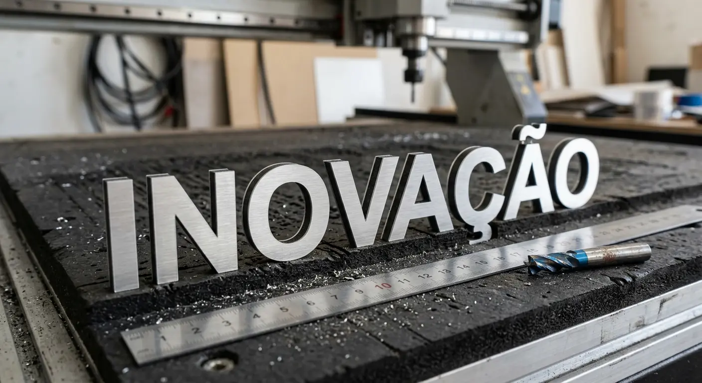Peça de ACM sendo cortada em CNC Router