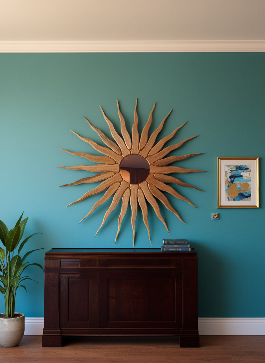 Sol Latino como objeto de arte decorativo em quarto contemporâneo